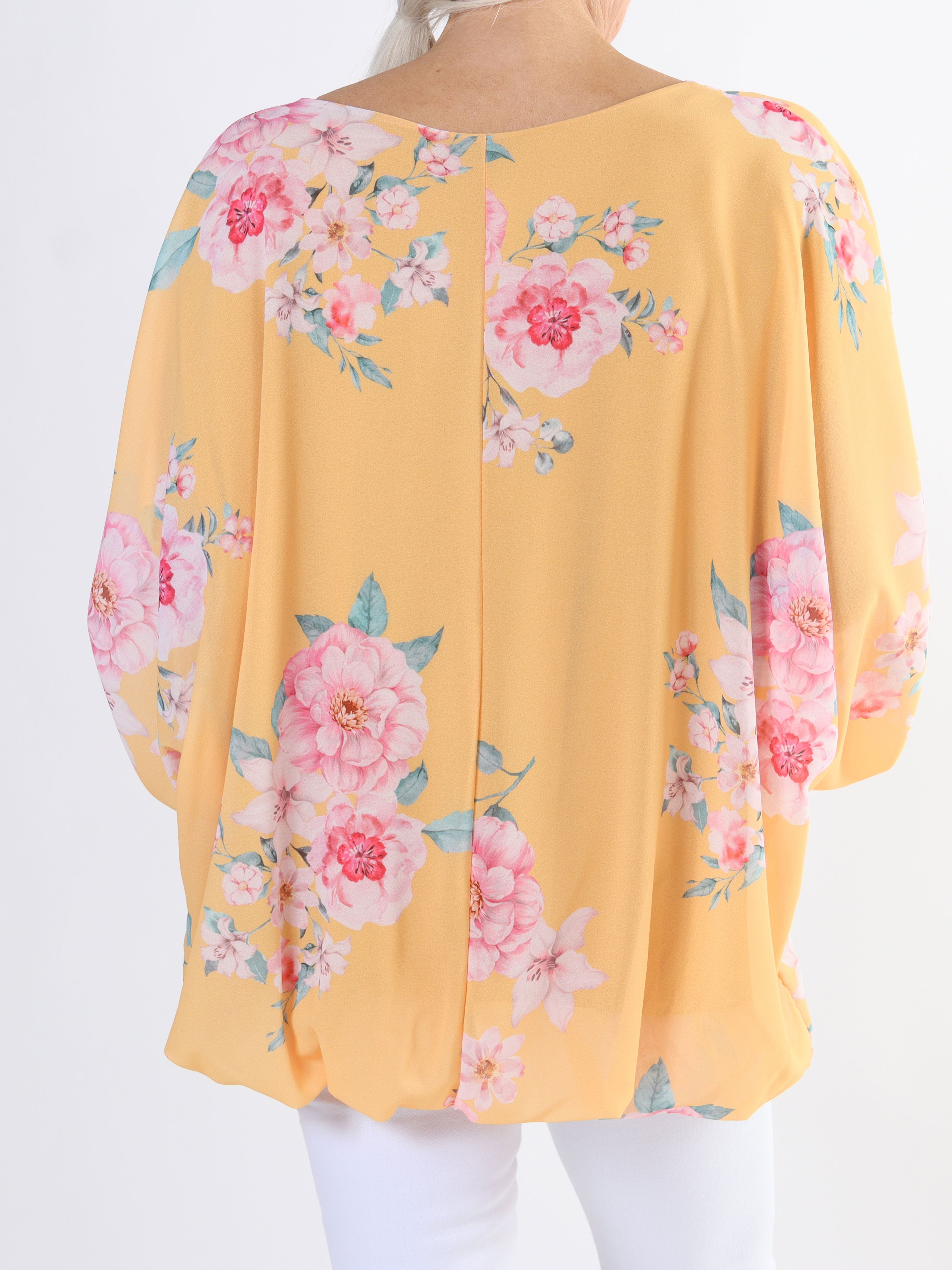 Destiny Rose - Plus size bluse i chiffon med bonderoser